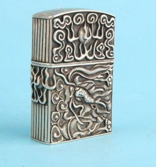 UNIQUE CHINESE TIBETAN SILVER HAND - CARVED CIGARETTE LIGHTER BOX PRACTICAL GIFT 4