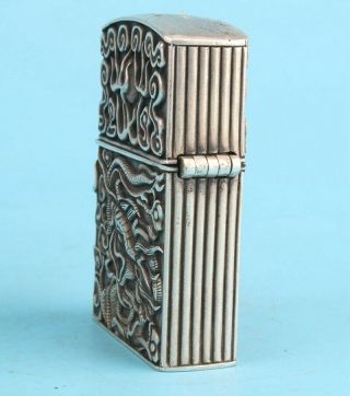 UNIQUE CHINESE TIBETAN SILVER HAND - CARVED CIGARETTE LIGHTER BOX PRACTICAL GIFT 5