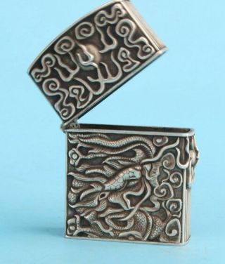 UNIQUE CHINESE TIBETAN SILVER HAND - CARVED CIGARETTE LIGHTER BOX PRACTICAL GIFT 6