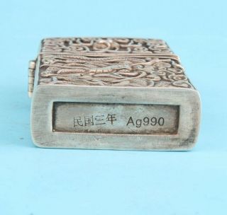 UNIQUE CHINESE TIBETAN SILVER HAND - CARVED CIGARETTE LIGHTER BOX PRACTICAL GIFT 8