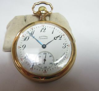 Illinois Central Pocket Watch 12 Size 17 Jewel Made In 1914 25 Yr Case