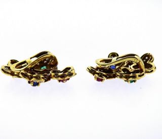 18k Gold Diamond Emerald Ruby Sapphire Flower Earrings 2