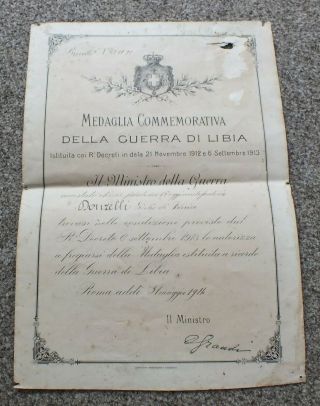 Italy Italian Libya Medal Certificate Order Badge