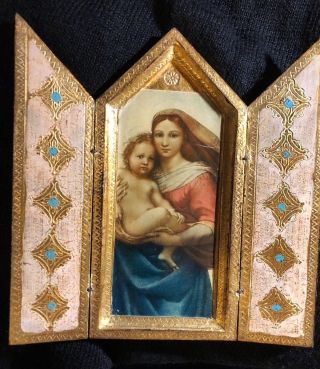 Vintage Triptych Italian Florentine Gilt Fra Filippo Lippi Madonna And Child