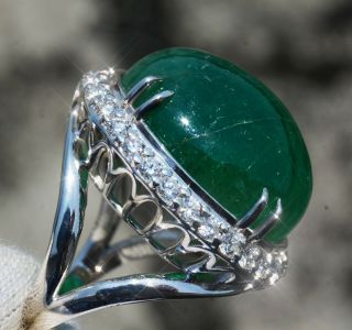 Emerald Ring White Gold 14k Diamond Sugarloaf 26.  21ct Gia Natural Retail $19700