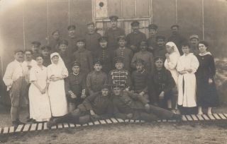 Wwi Rppc Photo German Pow Prisoners With French Nurses In Camp 44