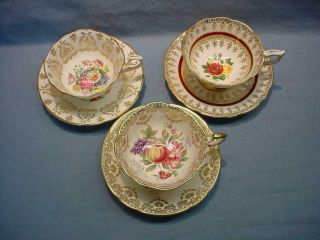 3 English Teacups & Saucers - Paragon,  Royal Stafford