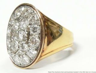 Huge 3.  60ctw Ultra Gem Quality Diamond 14k Gold Mens Ring Signed Vintage SZ 9.  25 2