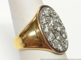 Huge 3.  60ctw Ultra Gem Quality Diamond 14k Gold Mens Ring Signed Vintage SZ 9.  25 9