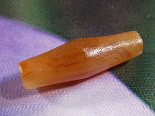ANCIENT INDUS BANDED AGATE BEAD 19.  1 by 6.  1 MM CLASSIC HEIRLOOM BICONE LARGEHOLE 4