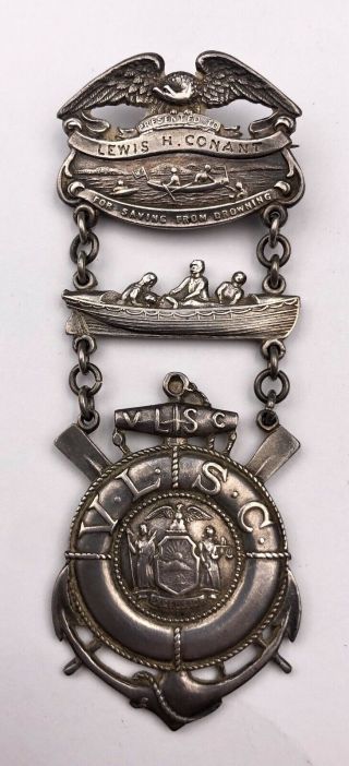 1901 Volunteer Life Saving Corp Vlsc Rhode Island Sterling 2 Lives Medal Pin Idd
