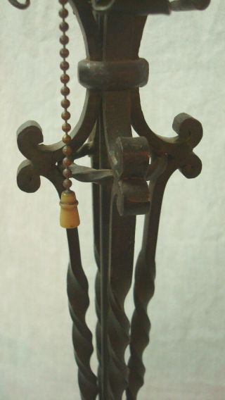 Antique Wrought Iron Arts & Crafts Lamp Base 4 Slag,  Panel,  Reverse Painted Shade 4
