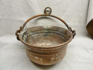 Antique Primitive Cooking Pot Copper Iron Zinc Poss Indian Ideal Hanging Basket