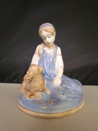 Antique Russian Porcelain Figurine Girl With Little Goat