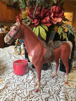 Louis Marx Vintage Toy Horse Saddle 1965 Wheels On Feet Kids Plastic