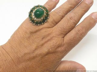 28ctw Natural Emerald,  4.  00ctw Fine Diamond 18k Gold Ring 1950s Giant Statement 10