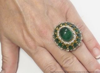 28ctw Natural Emerald,  4.  00ctw Fine Diamond 18k Gold Ring 1950s Giant Statement 11