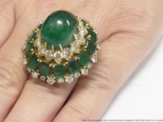28ctw Natural Emerald,  4.  00ctw Fine Diamond 18k Gold Ring 1950s Giant Statement 12