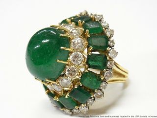 28ctw Natural Emerald,  4.  00ctw Fine Diamond 18k Gold Ring 1950s Giant Statement 2