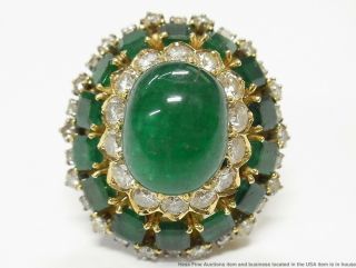 28ctw Natural Emerald,  4.  00ctw Fine Diamond 18k Gold Ring 1950s Giant Statement 3