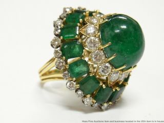28ctw Natural Emerald,  4.  00ctw Fine Diamond 18k Gold Ring 1950s Giant Statement 4