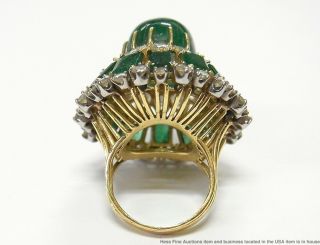 28ctw Natural Emerald,  4.  00ctw Fine Diamond 18k Gold Ring 1950s Giant Statement 5