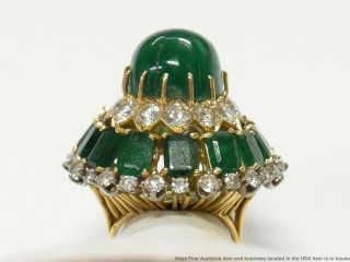28ctw Natural Emerald,  4.  00ctw Fine Diamond 18k Gold Ring 1950s Giant Statement 6