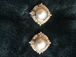 Mabé Pearl And Diamond Earrings In 14k Gold Settings