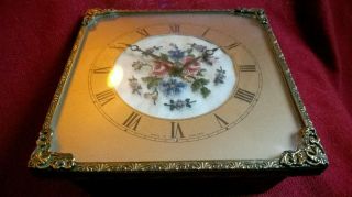 Vintage Square Clock Embroidered Flowers 1940s