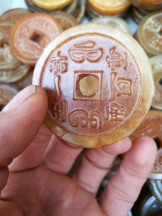 Chinese Rare Old Handcarved 100 Jade Coin Kangxi Mark