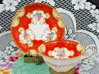 HAMMERSLEY HP FLORAL ORNATE GOLD GILT BRIGHT ORANGE TEA CUP AND SAUCER 2