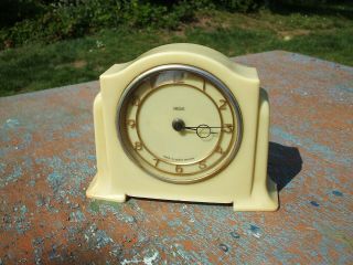 Vintage 1950s Art Deco Smiths Yellow Cream Bakelite Mantel Clock