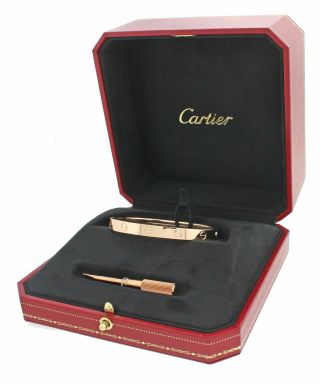 2012 Cartier 18k Rose Gold Love Style Screw Bangle Bracelet Box Papers 16 2