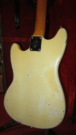 Vintage 1966 Fender Mustang Electric Guitar White w/ Case Slab Board 4