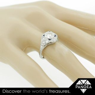 Antique Art Deco Platinum Diamond & Sapphire Bridal Ring 1.  24ctw EGL Size 6 5