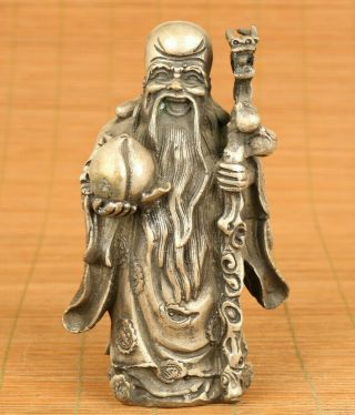 Chinese Old Copper Hand Carved God Of Longevity Statue Netsuke Noble Decoration