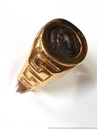 Antique Ancient Greek Coin Key Design 14k Gold Ring Size 8