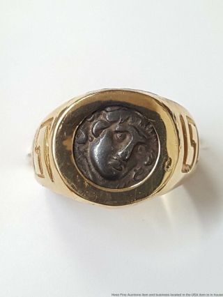 Antique Ancient Greek Coin Key Design 14k Gold Ring Size 8 2