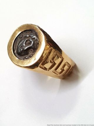 Antique Ancient Greek Coin Key Design 14k Gold Ring Size 8 3