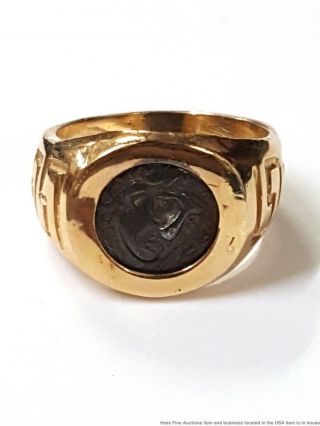 Antique Ancient Greek Coin Key Design 14k Gold Ring Size 8 4