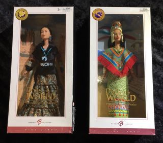 Barbie Dolls Of The World Princess Ancient Mexico 2004 & Navajo 2004 Pink Label