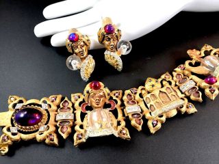 Har Genie Fortune Teller Crystal Ball Cabochon Rhinestone Bracelet Earrings Set