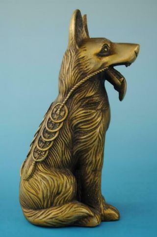 Chinese Old Copper Hand Carved Copper Coin Wealth Dog Statue E01