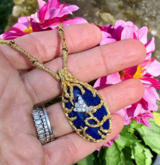 La Triomphe 18k Gold Lapis Lazuli Vs Diamond Brutalist Modern Pendant Necklace