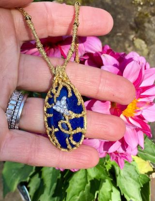 La Triomphe 18k Gold Lapis Lazuli VS Diamond Brutalist Modern Pendant Necklace 2