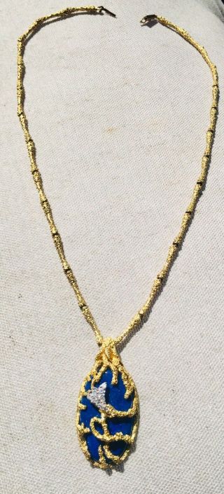 La Triomphe 18k Gold Lapis Lazuli VS Diamond Brutalist Modern Pendant Necklace 3
