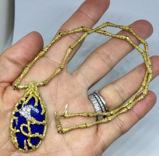 La Triomphe 18k Gold Lapis Lazuli VS Diamond Brutalist Modern Pendant Necklace 5