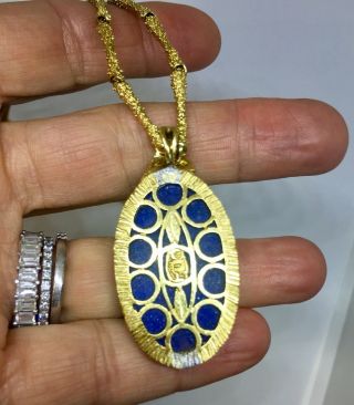 La Triomphe 18k Gold Lapis Lazuli VS Diamond Brutalist Modern Pendant Necklace 6