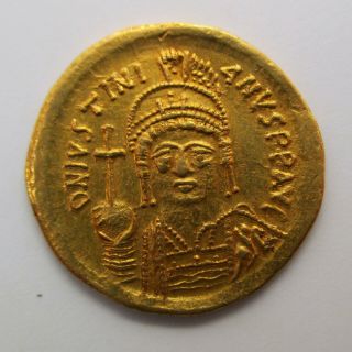 527 - 565 Ad Byzantine Empire Justinian I Gold Coin Av Solidus Ancient Sear 139