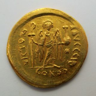 527 - 565 AD Byzantine Empire JUSTINIAN I Gold Coin AV SOLIDUS Ancient SEAR 139 3